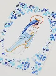 Baptism Card - Crowned Virgin with Baby Jesus - Blue Oval Border