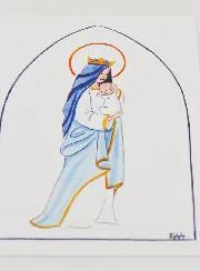 Baptism Card - Crowned Virgin with Baby Jesus - White