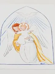 Baptism Card - Protective Guardian Angel & Holy Spirit - White