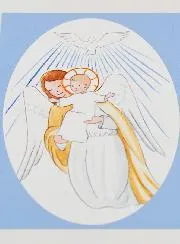 Baptism Card - Protective Guardian Angel & Holy Spirit - Light Blue
