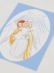 Baptism Card - Protective Guardian Angel & Holy Spirit - Light Blue