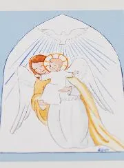Baptism Card - Protective Guardian Angel & Holy Spirit - Blue