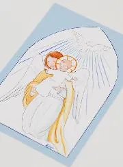 Baptism Card - Protective Guardian Angel & Holy Spirit - Blue