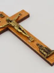 Wood Crucifix with Appearances of Lourdes - Golden 12 cm