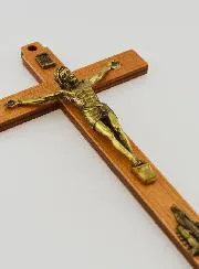 Wood Crucifix with Appearances of Lourdes - Golden 16 cm