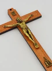 Wood Crucifix with Appearances of Lourdes - Golden 21 cm