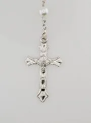 Rosary with White Beads - Lourdes Medal -60cm