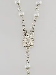 Rosary with White Beads - Lourdes Medal -60cm