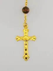 Gold Plated Rosary with Genuine Unakite Stone Beads