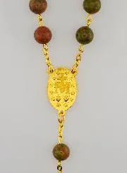 Gold Plated Rosary with Genuine Unakite Stone Beads
