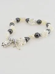 Black Beads & Pink Pearl Decade Rosary Bracelet