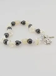 Black Beads & Pink Pearl Decade Rosary Bracelet