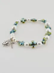 Green Pearl Cross & Beads Decade Rosary Bracelet