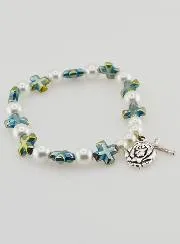 Green Pearl Cross & Beads Decade Rosary Bracelet