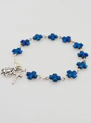 Blue Pearl Cross & Beads Decade Rosary Bracelet