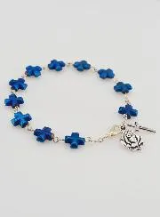 Blue Pearl Cross & Beads Decade Rosary Bracelet