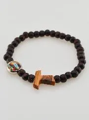 Wood Tau Cross Rosary Bracelet