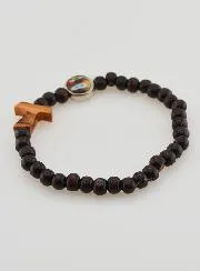Wood Tau Cross Rosary Bracelet