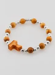 Tau Cross & Silver Beads Religious Child Bracelet