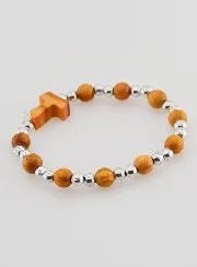 Tau Cross & Silver Beads Religious Child Bracelet
