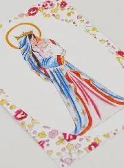 Baptism Picture - Crowned Virgin with Lily - Pink Flowers