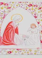 Baptismal Picture - Virgin Mary & Guardian Angel - Pink