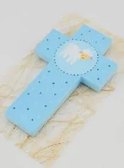 Little Sheep Blue Wood Cross - Baptism Gift