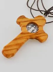 Saint Benedict Carved Olive Wood Cross