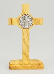 Saint Benedict Olive Wood Crucifix on Base