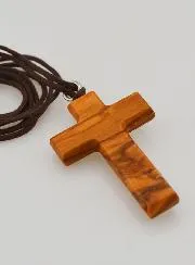 Olive Wood Cross Pendant with Silvery Christ