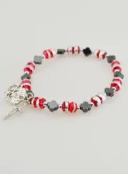 Hematite Flower Beads Decade Bracelet - Cross
