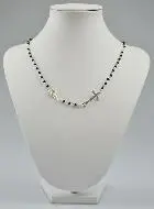 Fashion Rosary with Black Crystal Beads and Diamond Cross
