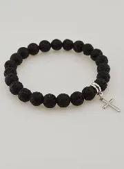 Lava Stone & Cross Religious Bracelet