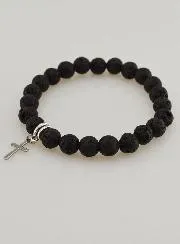 Lava Stone & Cross Religious Bracelet