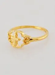Gold Plated Flower & Cross Ring - Size 58