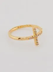 Zircons & Cross Ring - Gold Plated - Size 58