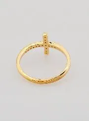 Zircons & Cross Ring - Gold Plated - Size 58