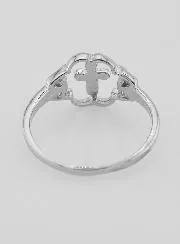 Sterling Solid Silver Flower & Cross Ring - Size 54
