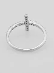 Rhinestone Diamonds & Cross Ring - Solid Silver - Size 58