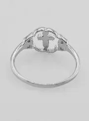 Solid Silver Flower & Cross Ring - Size 58