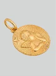 Guardian Angel Zircons & Gold Round Baptism Medal