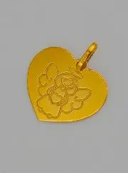 Heartshaped Guardian Angel Medal for Girls in 375 Gold