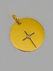 Jesus Cross Openwork Gold Baptism Medal + 1 Diamond