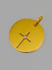 Jesus Cross Openwork Gold Baptism Medal + 1 Diamond