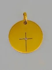 Jesus Cross Openwork Gold Baptism Medal + 1 Diamond