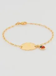 Gold Plated Baby Baptism Curb Chain Bracelet - Ladybug
