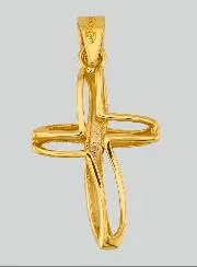 Openwork Yellow Solid Gold Braided Cross Pendant