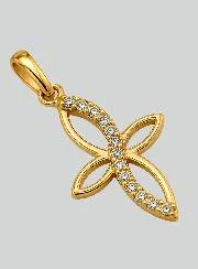 Openwork Yellow Solid Gold Cross with Zircons