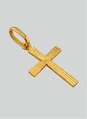 Yellow Solid Gold Zircons and Striated Cross Pendant