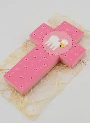 Little Sheep Pink Wood Cross - 12 cm